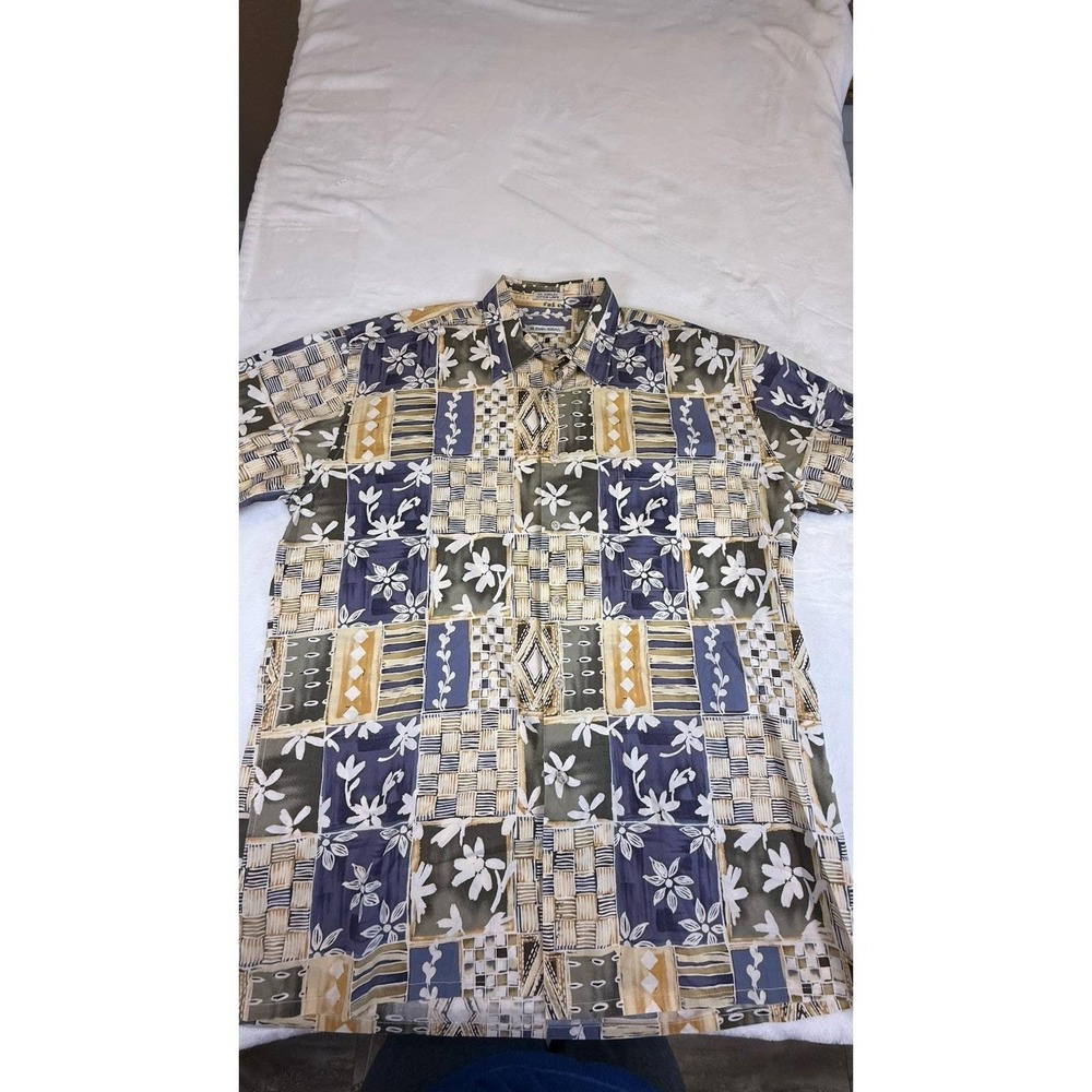 Vintage Burma Bibas Hawaiian Shirt Mens Large Button Up Palm Tropical 90s Cotton